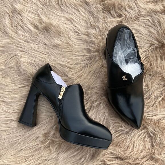 Women’s Black Platform Ankle Boots Chunky Heel Butterfly Side Zip Y2K Style - Picture 3 of 11